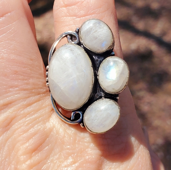 Handmade Jewelry - New Rainbow Moonstone 925 Silver Ring.